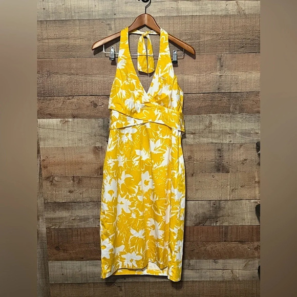 Donna Ricco Dresses & Skirts - DONNA RICCO Women's size 14 Halter Style Yellow & White Tropical Floral Dress